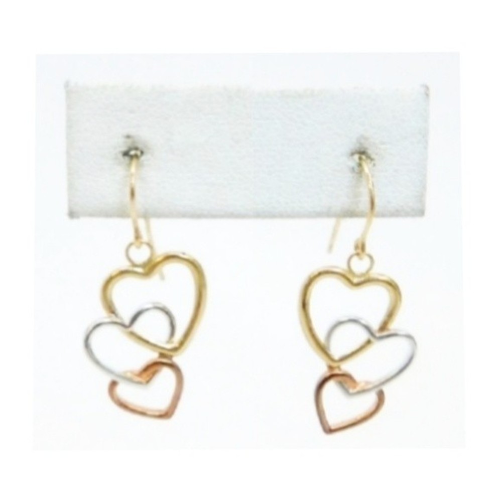 10k Solid Gold Open Hearts Dangle Drop Earrings Y… - image 6